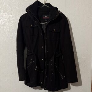 Miss Sixty Black Hooded Wool-Blend Trench Coat